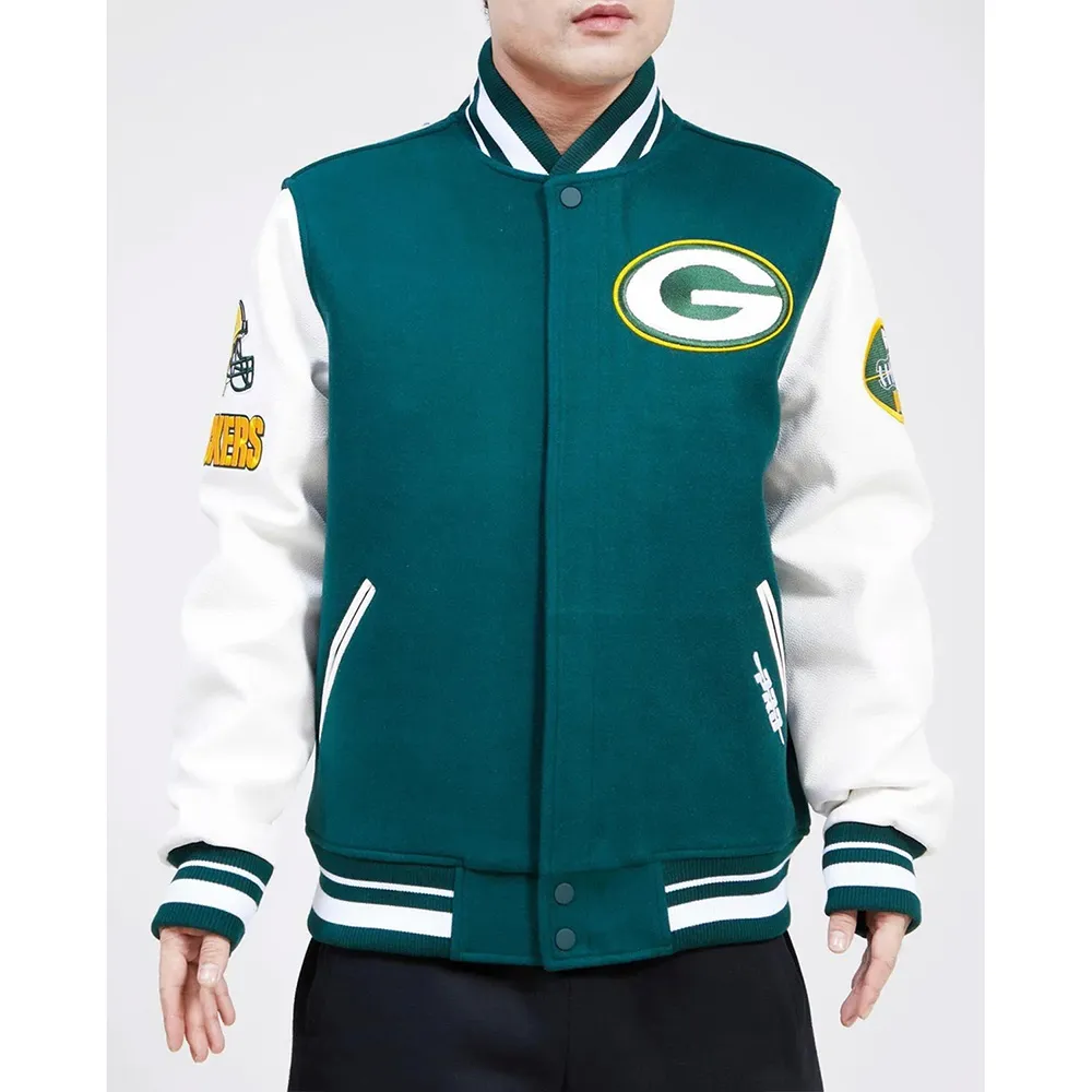 Green Bay Packers Old English Classic Rib Varsity Jacket Green Bay Packers Old English Classic Rib Varsity Jacket