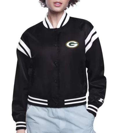 Green Bay Packers Printed Logo Varsity Satin Jacket