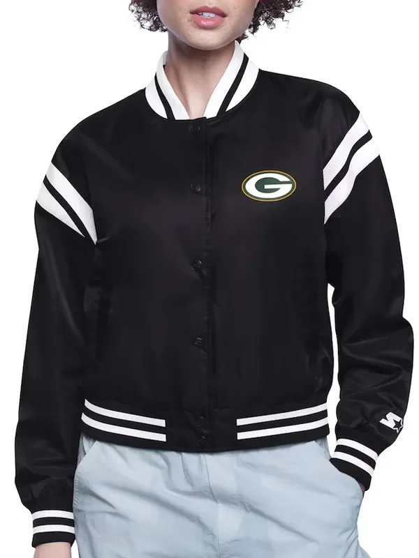 Green Bay Packers Printed Logo Varsity Satin Jacket