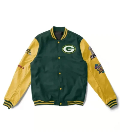 Green-Yellow Green Bay Packers 4X Super Bowl Champions Letterman Jacket
