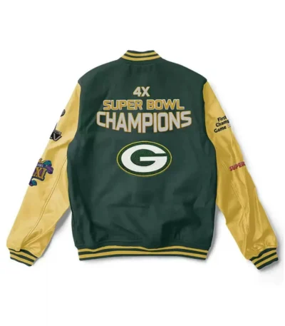 Green-Yellow Green Bay Packers 4X Super Bowl Champions Letterman Jacket