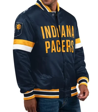 Home Game Indiana Pacers Navy Satin Bomber Jacket