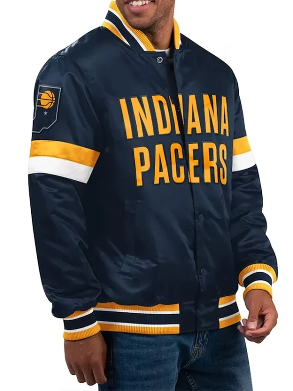 Home Game Indiana Pacers Navy Satin Bomber Jacket