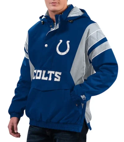 Home Team Indianapolis Colts Royal-Gray Half-Zip Hoodie Jacket