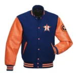 Houston Astros Blue and Orange Varsity Wool/Leather Jacket