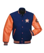 Houston Astros Blue and Orange Varsity Wool/Leather Jacket