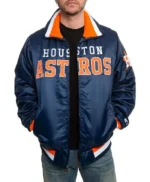 Houston Astros Navy Full-Zip Varsity Satin Jacket