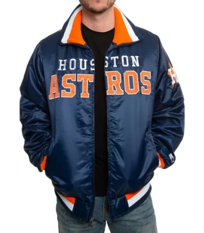 Houston Astros Navy Full-Zip Varsity Satin Jacket