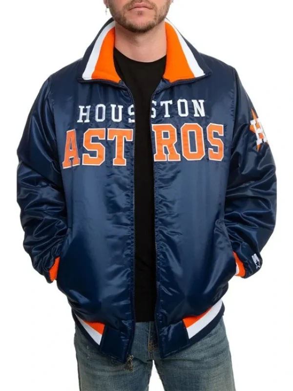 Houston Astros Navy Full-Zip Varsity Satin Jacket