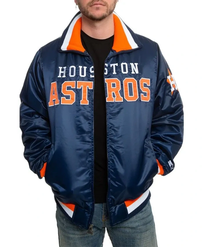 Houston Astros Navy Full-Zip Varsity Satin Jacket Houston Astros Navy Full-Zip Varsity Satin Jacket