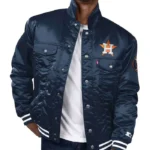 Houston Astros Navy Silver Tab Trucker Satin Jacket