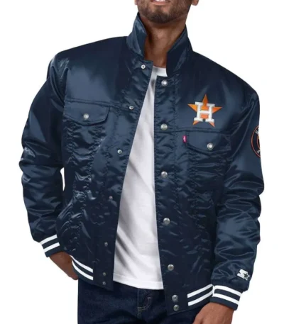 Houston Astros Navy Silver Tab Trucker Satin Jacket