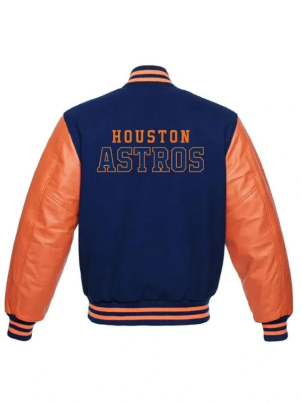 Houston Astros Blue and Orange Varsity Wool/Leather Jacket