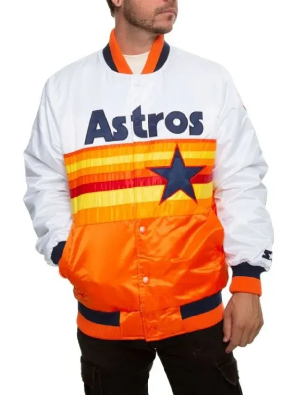 Houston Astros White and Orange Satin Jacket