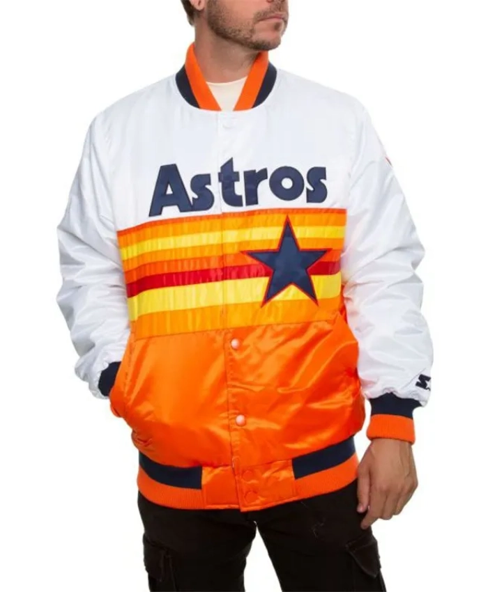 Houston Astros White and Orange Satin Jacket Houston Astros White and Orange Satin Jacket