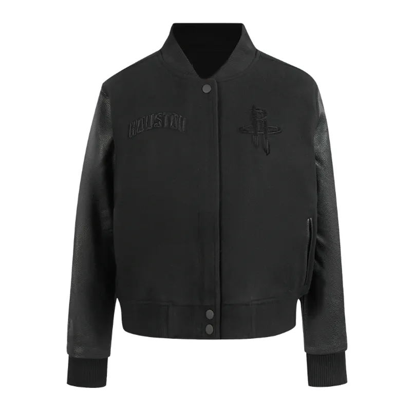 Houston Rockets Triple Black Varsity Wool-Leather Jacket Houston Rockets Triple Black Varsity Wool-Leather Jacket