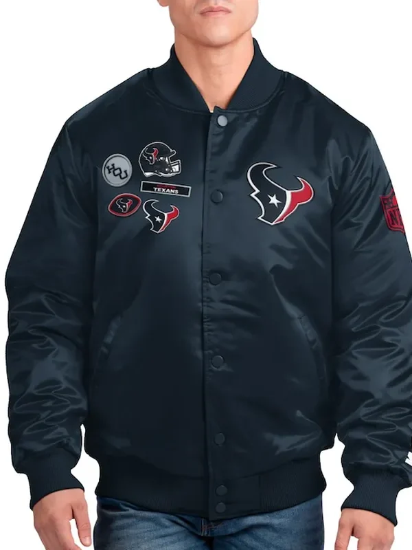 Houston Texans Exclusive Navy Varsity Satin Jacket