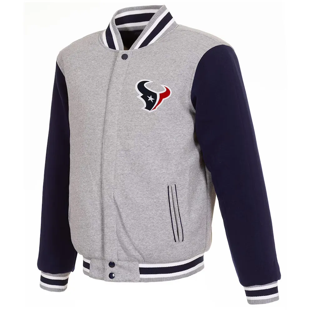 Houston Texans Gray and Navy Varsity Wool Jacket Houston Texans Gray and Navy Varsity Wool Jacket