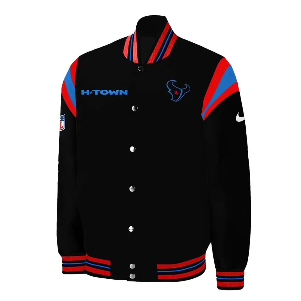 Houston Texans H-Town Teddy Black Satin Jacket Houston Texans H-Town Teddy Black Satin Jacket