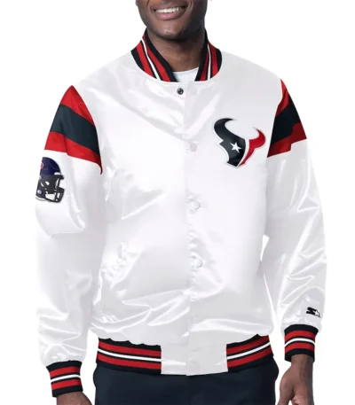 Houston Texans Midweight White Satin Jacket