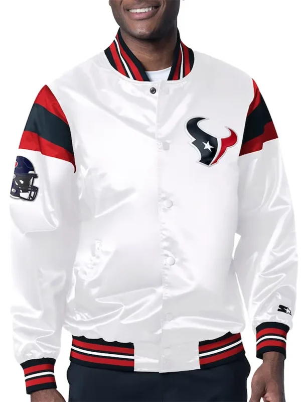 Houston Texans Midweight White Satin Jacket