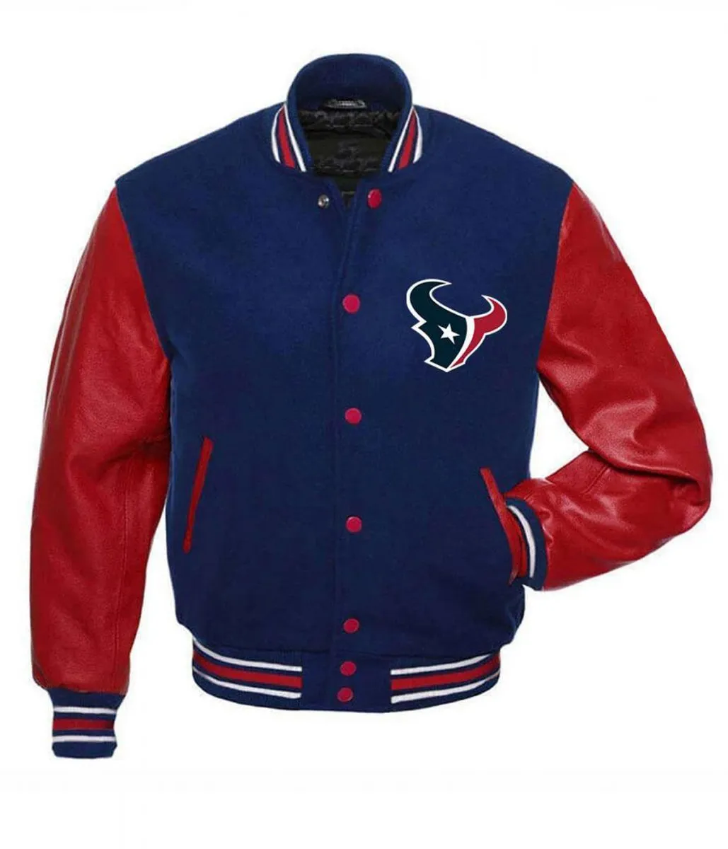 Houston Texans NFL Letterman Red and Blue Jacket Houston Texans NFL Letterman Red and Blue Jacket