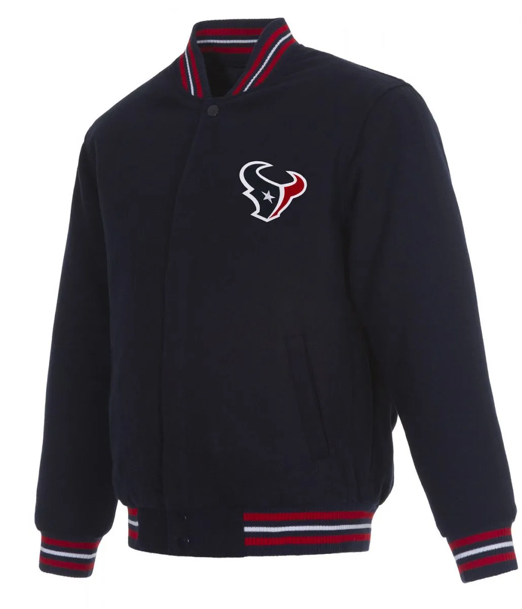 Houston Texans Navy Blue Bomber Wool Jacket Houston Texans Navy Blue Bomber Wool Jacket