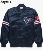 Houston Texans Navy Blue Satin Bomber Jacket