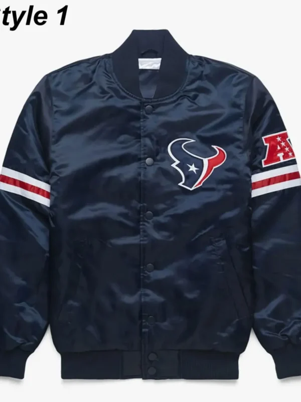 Houston Texans Navy Blue Satin Bomber Jacket