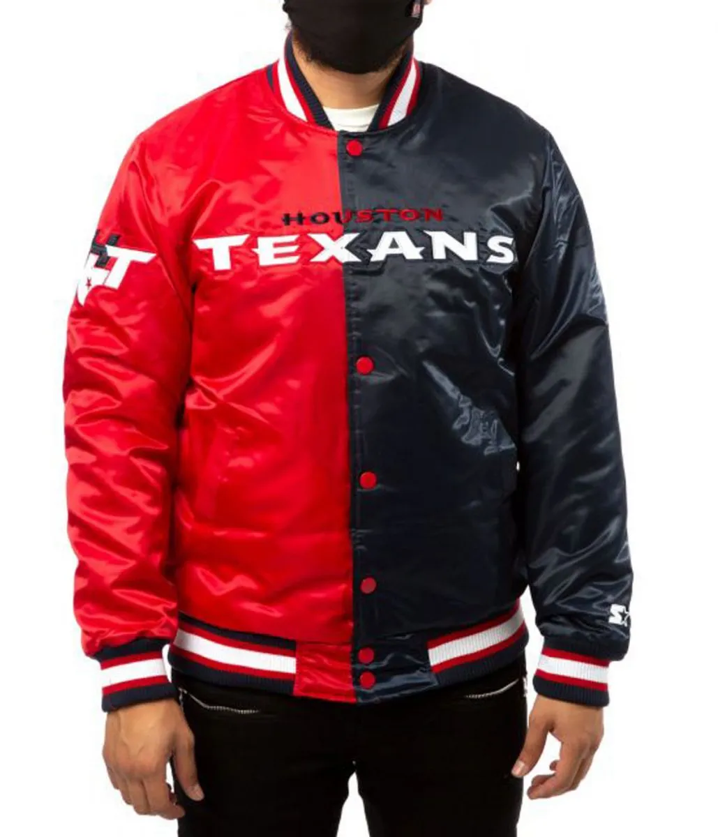 Houston Texans Starter Satin Red and Navy Blue Jacket Houston Texans Starter Satin Red and Navy Blue Jacket