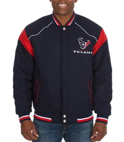Houston Texans Teddy Embroidered Navy Varsity Wool Jacket