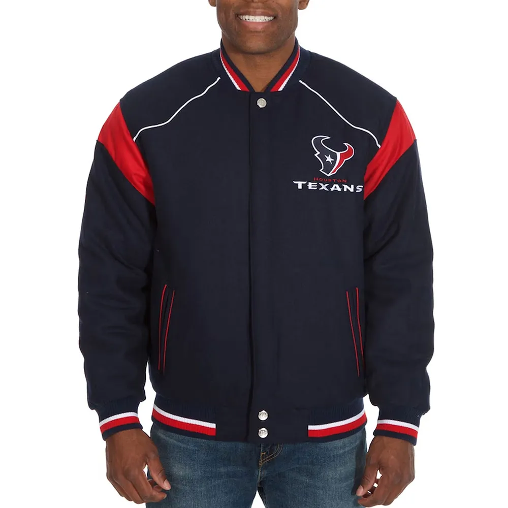 Houston Texans Teddy Embroidered Navy Varsity Wool Jacket Houston Texans Teddy Embroidered Navy Varsity Wool Jacket