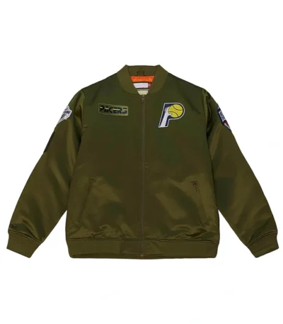 Indiana Pacers Flight Green Satin Bomber Jacket