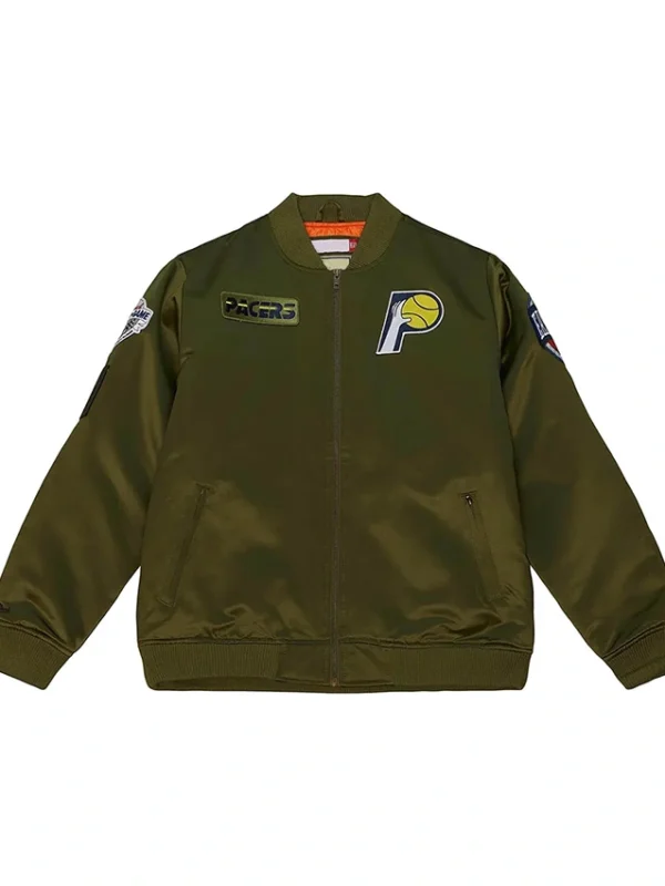 Indiana Pacers Flight Green Satin Bomber Jacket