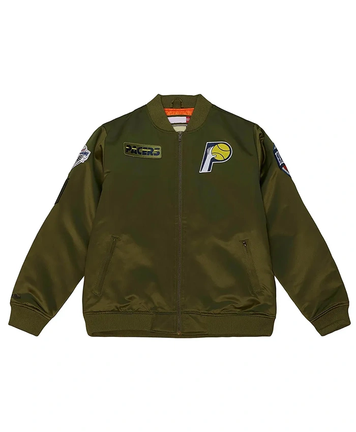Indiana Pacers Flight Green Satin Bomber Jacket Indiana Pacers Flight Green Satin Bomber Jacket