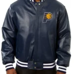 Indiana Pacers Navy Blue Leather Varsity Jacket