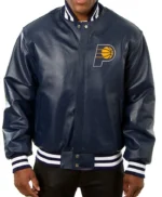 Indiana Pacers Navy Blue Leather Varsity Jacket