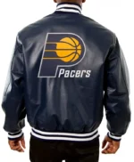 Indiana Pacers Navy Blue Leather Varsity Jacket