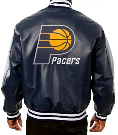 Indiana Pacers Navy Blue Leather Varsity Jacket