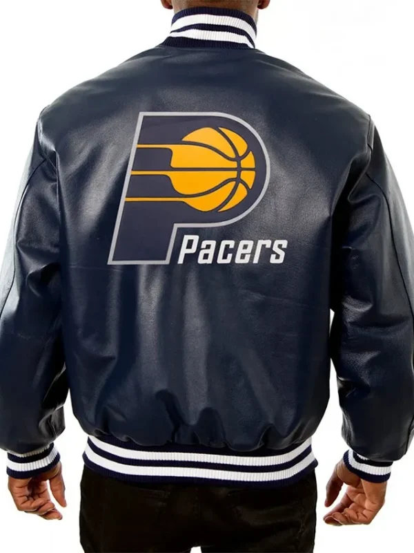 Indiana Pacers Navy Blue Leather Varsity Jacket