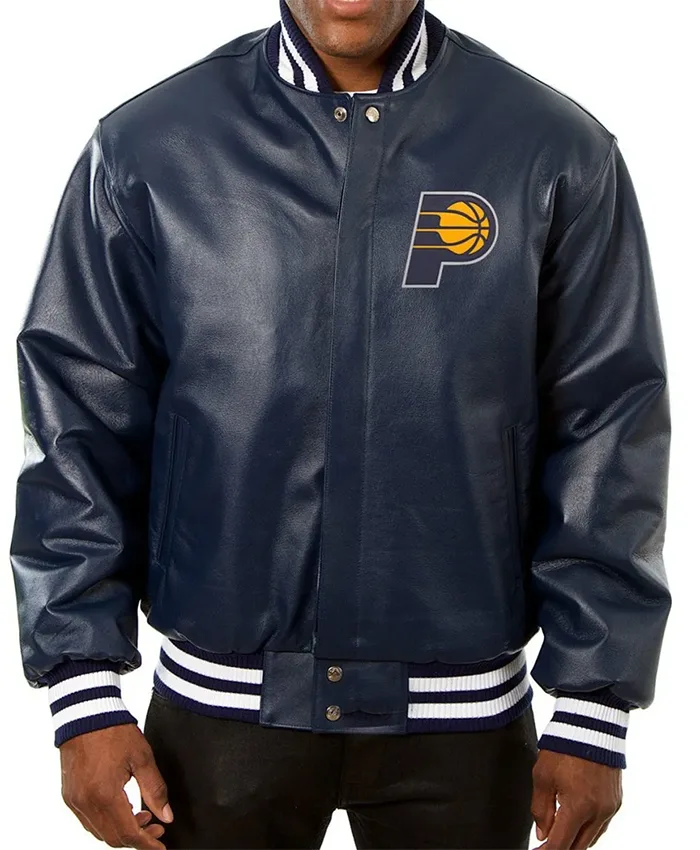Indiana Pacers Navy Blue Leather Varsity Jacket Indiana Pacers Navy Blue Leather Varsity Jacket