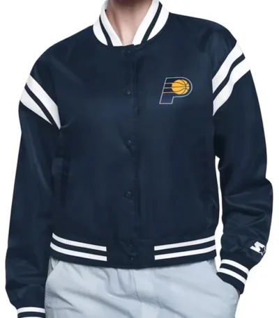 Indiana Pacers Printed Logo Satin Varsity Jacket