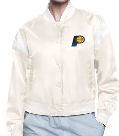 Indiana Pacers Printed Logo Satin Varsity Jacket