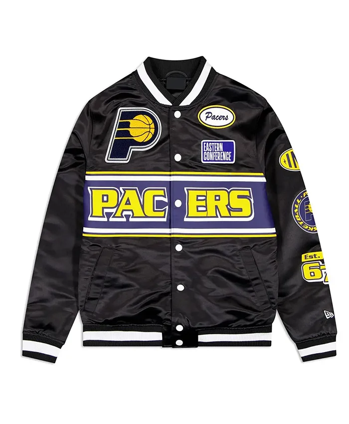 Indiana Pacers Rally Drive Black Satin Jacket Indiana Pacers Rally Drive Black Satin Jacket