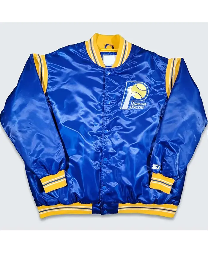 Indiana Pacers Teddy Royal Satin Varsity Jacket Indiana Pacers Teddy Royal Satin Varsity Jacket