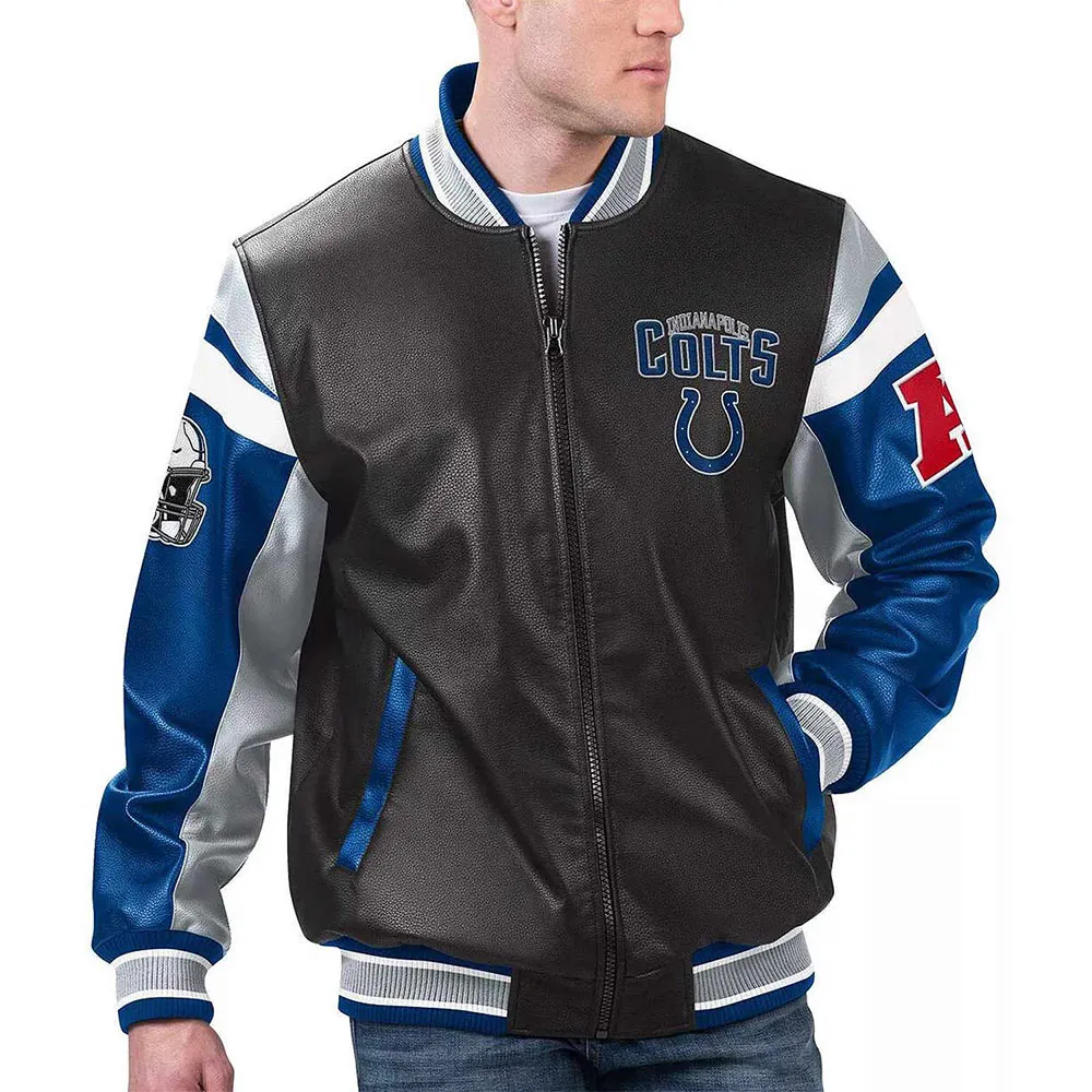 Indianapolis Colts Black Varsity Full-Zip Leather Jacket Indianapolis Colts Black Varsity Full-Zip Leather Jacket