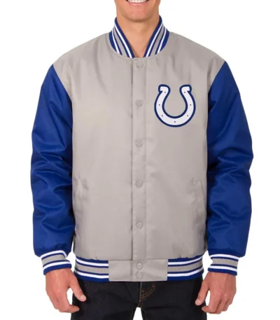Indianapolis Colts Gray-Royal Poly Twill Varsity Jacket