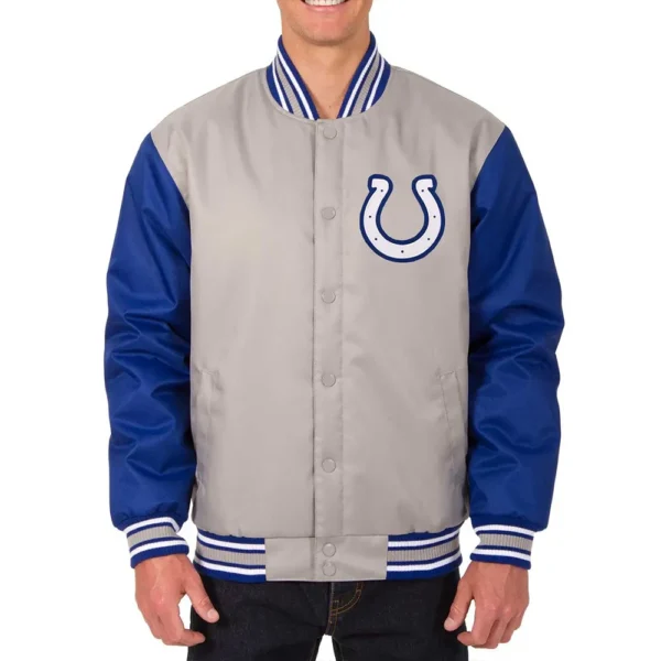 Indianapolis Colts Gray-Royal Poly Twill Varsity Jacket