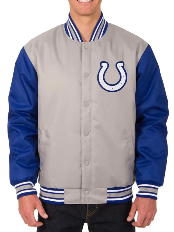 Indianapolis Colts Gray-Royal Poly Twill Varsity Jacket
