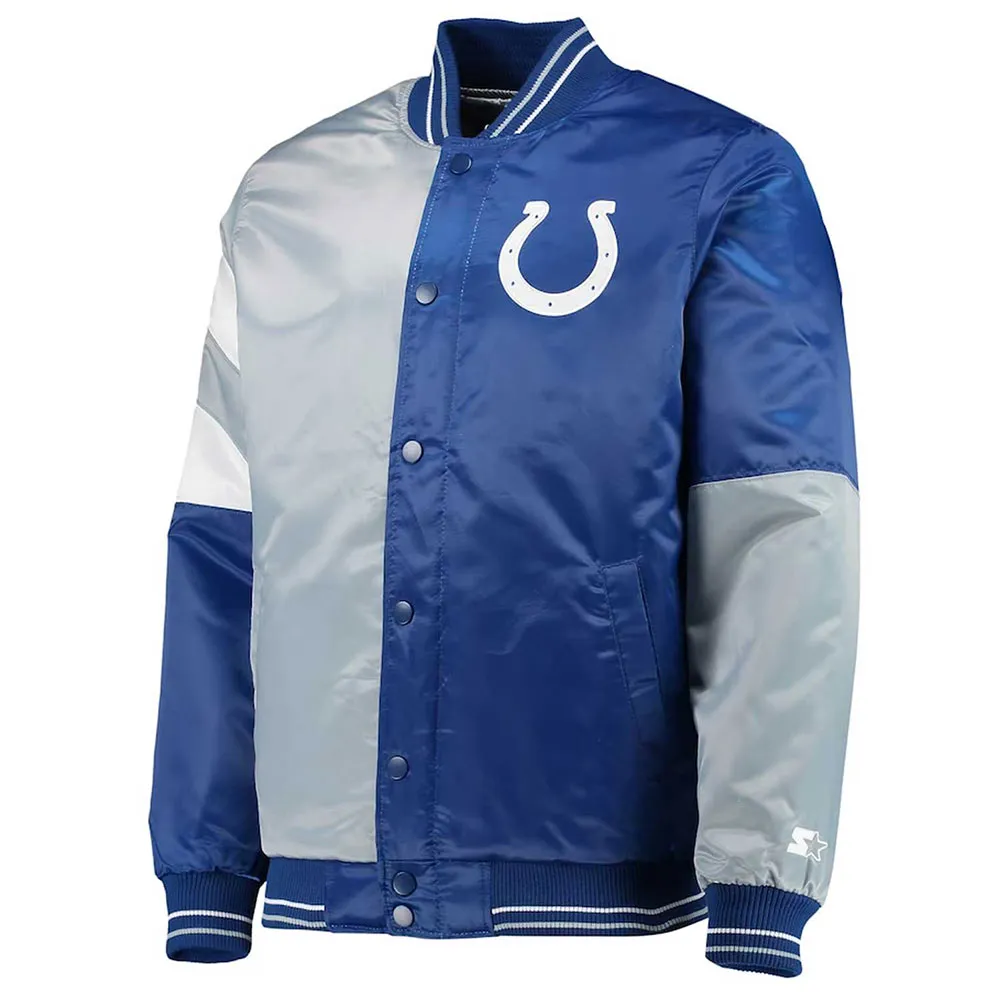 Indianapolis Colts Leader Varsity Royal-Gray Satin Jacket Indianapolis Colts Leader Varsity Royal-Gray Satin Jacket